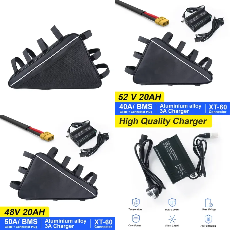 Ebike Battery 52V 20Ah Triangle Pack - 2026 미국 삼각형 리튬 전기 자전거