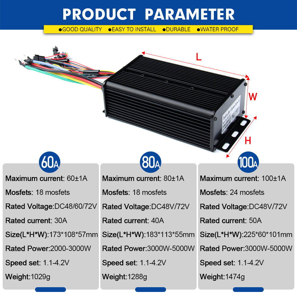 2000W-5000W 48V-72V 전기 자전거 3모드 - Sine Wave Controller 48V 72V 80A 리뷰 및 가격