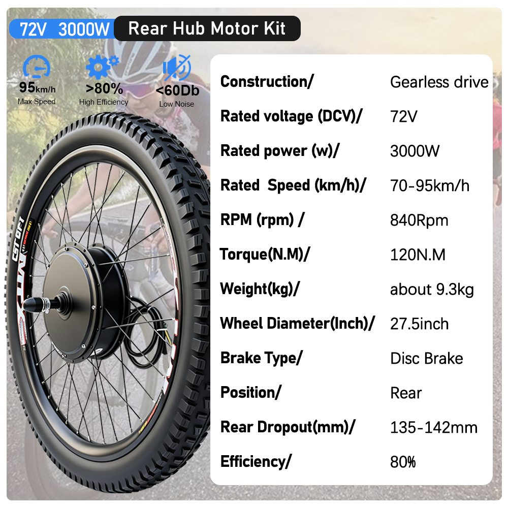 72V 3000W MTX 림 전기 자전거 변환 키트 E - Ebike Conversion Kit 72V 3000W 리뷰 및 가격