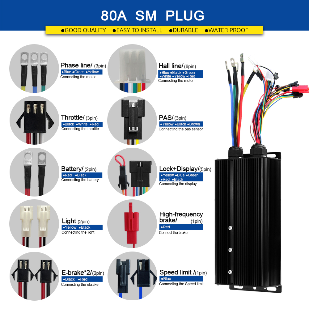 라이트 기능이 있는 48V 72V 80A 사인파 컨트롤 - Sine Wave Controller 48V 72V 80A 리뷰 및 가격